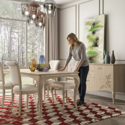 Dining room set 6-piece. Dining table 4x chairs sideboard group suite beige