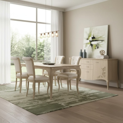 Dining room set 6-piece. Dining table 4x chairs sideboard group suite beige