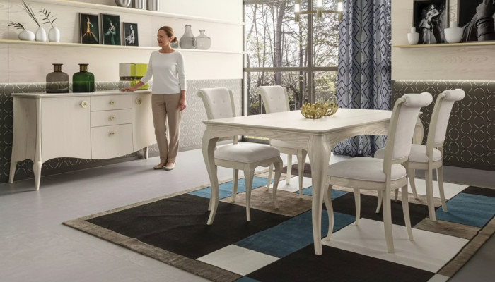 Dining Room Set White Dining Table 4x Chairs Sideboard Elegant Design New 6-piece.