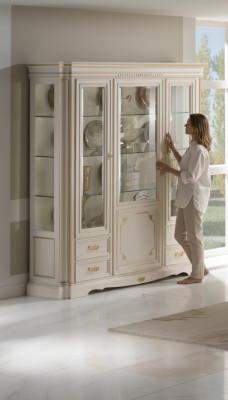 Classic display cabinet luxury white cupboard wood Italian style furniture glass