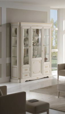 Classic display cabinet luxury white cupboard wood Italian style furniture glass