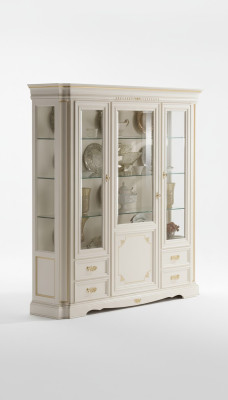 Classic display cabinet luxury white cupboard wood Italian style furniture glass