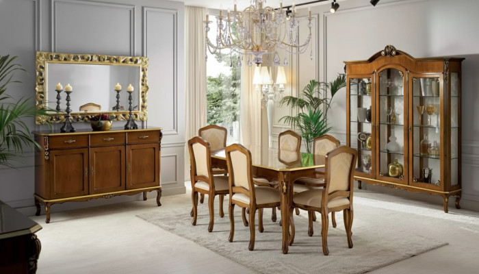 Classic dining table wood dining room set 6x chairs 9 pieces.