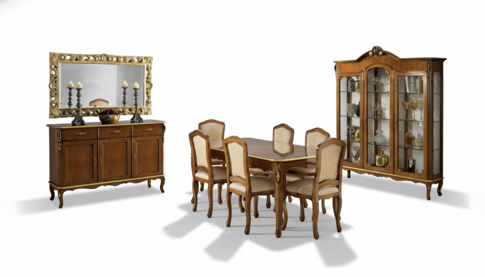 Classic dining table wood dining room set 6x chairs 9 pieces.