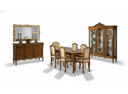 Classic dining table wood dining room set 6x chairs 9 pieces.