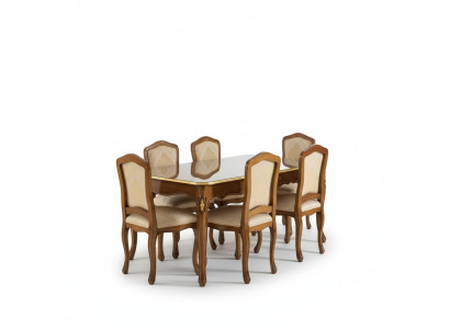 Dining table set: Table + 6x chairs, dining room set, table wood, textile