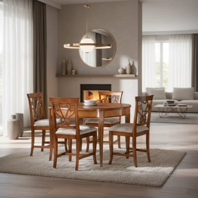 Complete Set Dining Table 4x Chairs Dining Room Set Dining Group Wood Table 5-piece EU