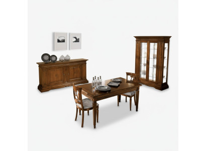 7-piece dining set. Dining room table, 4 chairs, display cabinet, luxury wood furniture.