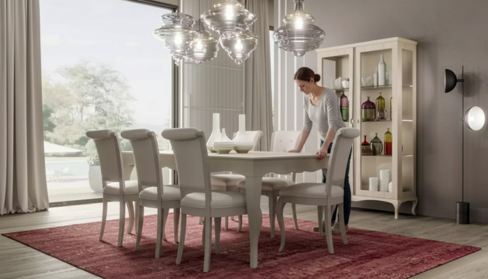Dining table 6x chairs display cabinet 8-piece dining room set ensemble seating group