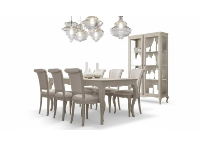 Dining table 6x chairs display cabinet 8-piece dining room set ensemble seating group