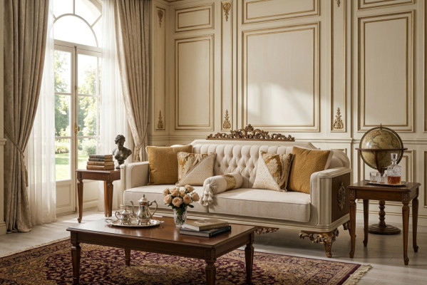 Luxury 3-Seater Sofa Living Room Furniture Elegant Sofa 3-Seater Textile Beige