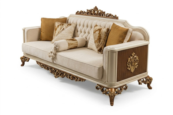 Luxury 3-Seater Sofa Living Room Furniture Elegant Sofa 3-Seater Textile Beige