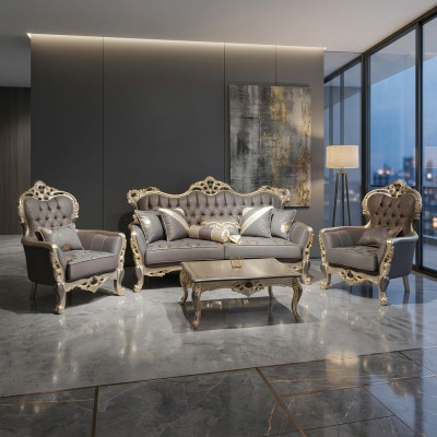 Modern sofa set: 3-seater sofas, 2x armchairs, coffee table, living room set