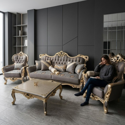 Exclusive sofa set 3+3+1 3-piece 2x sofa armchair relax luxurious set