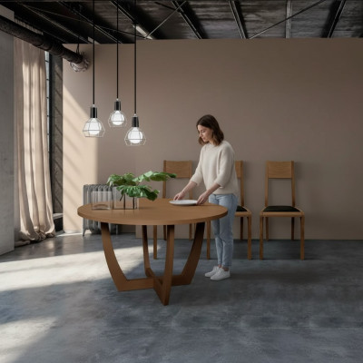 Round dining table wood kitchen table round new style modern brown 140cm