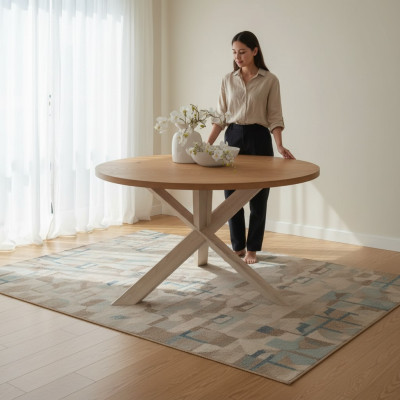 Round kitchen dining table coffee table color brown style modern wood 140cm