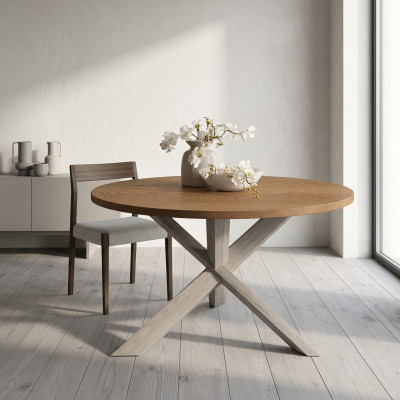 Round kitchen dining table coffee table color brown style modern wood 140cm