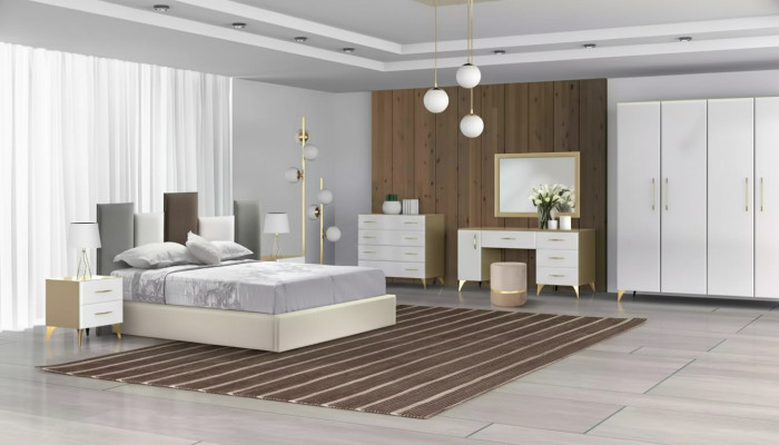 Bedroom set bed 2x nightstand chest of drawers 7-piece design luxury