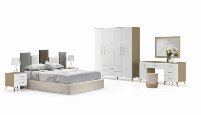 Bedroom set bed 2x nightstand chest of drawers 7-piece design luxury