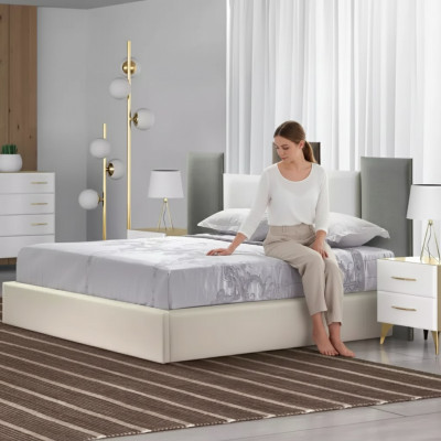 Bedroom set bed 2x bedside table wood white complete modern 3-piece set