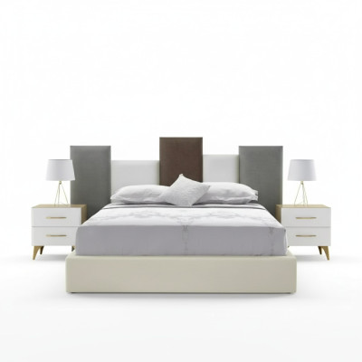 Bedroom set bed 2x bedside table wood white complete modern 3-piece set