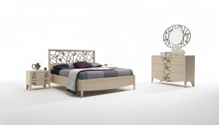 Bedroom set complete bed 2x nightstand dresser 5 pcs new beige