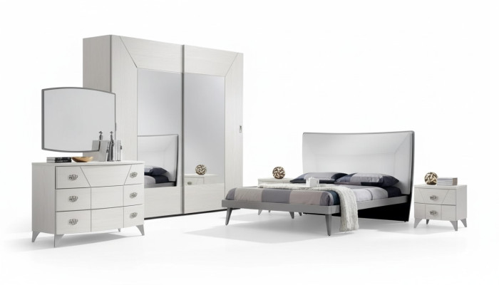 Bedroom set bed 2x bedside tables dresser 6-piece design luxury