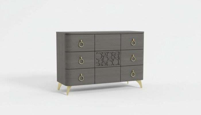 Bedroom set luxury bed 2x nightstands design gray 3-piece dresser