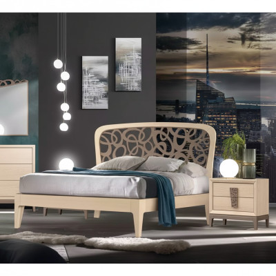 Bedroom set bed 2x nightstands design furniture new 3-piece modern wood
