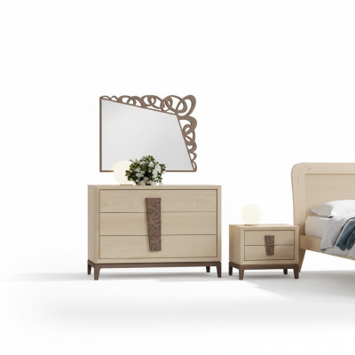 Bedroom set luxury dresser mirror design furniture beige 3-piece wood