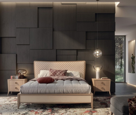Bedroom set bed 2x nightstands design luxury new 3-piece modern wood