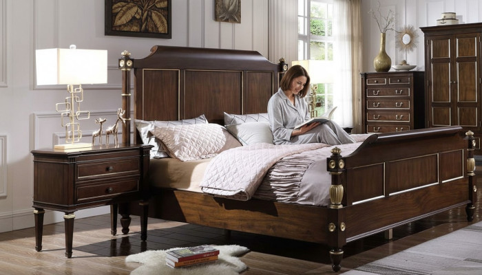Bedroom set bed, 2x nightstands, luxury new 3-piece design, modern wood