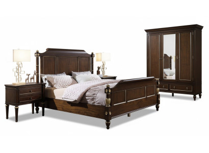 Bedroom set bed, 2x nightstands, luxury new 3-piece design, modern wood