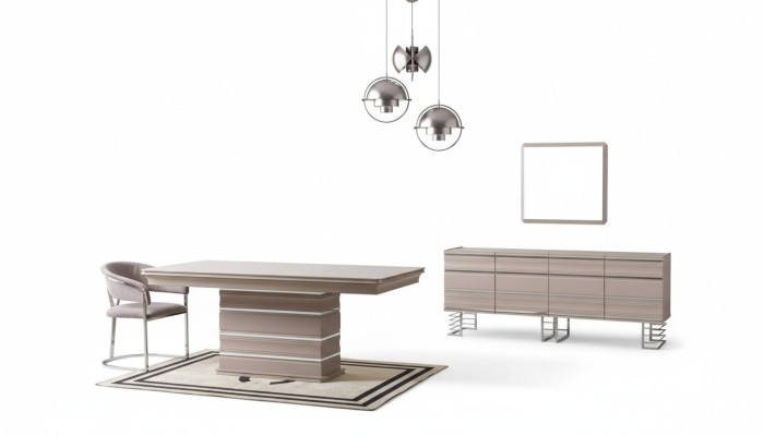 Table, 6x chairs, sideboard, mirror, 9-piece dining room set, group, ensemble
