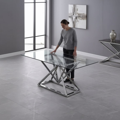 Designer dining room modern glass table stainless steel tables stainless steel frame