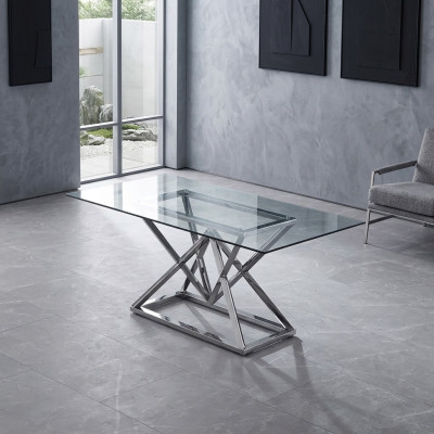 Designer dining room modern glass table stainless steel tables stainless steel frame