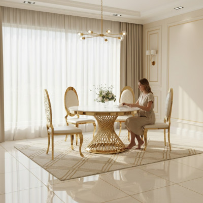 Designer golden round table stainless steel tables stylish dining room furniture