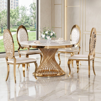 Designer golden round table stainless steel tables stylish dining room furniture