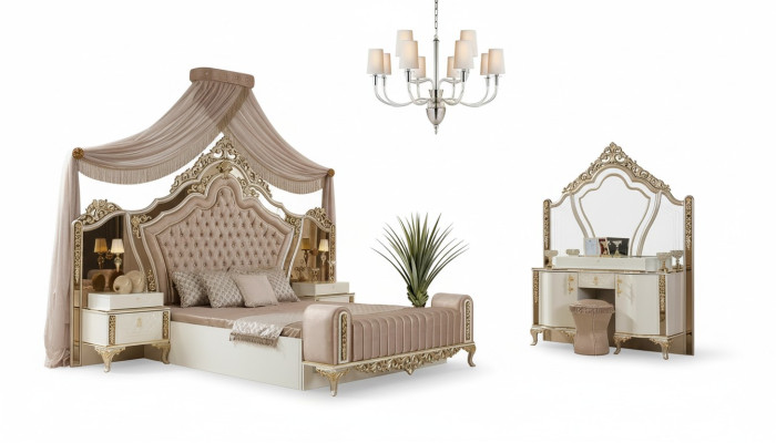 Bedroom complete bed, 2x nightstands, dresser with mirror, 4-piece new