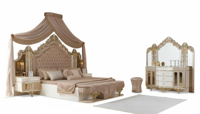 Bedroom set bed 2x nightstands dressing table with mirror luxury new