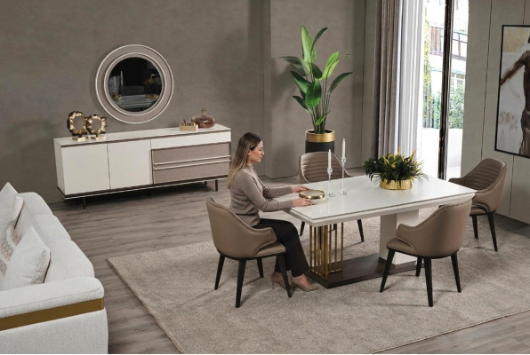 Dining room set, dining group, dining table with 4 chairs, sideboard + mirror 7 pieces