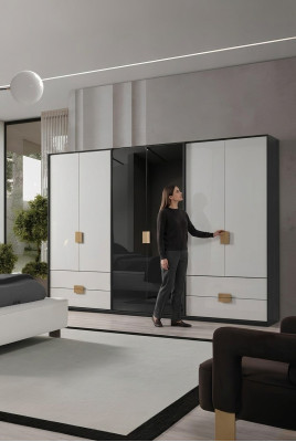 Black and White Bedroom Wardrobe Modern 6-Door Wardrobe
