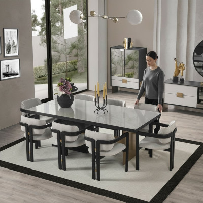 Designer dining set luxury ensemble dining table 8x chairs dining room furniture
