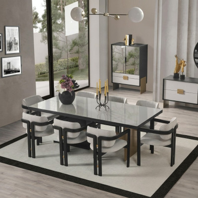 Designer dining set luxury ensemble dining table 8x chairs dining room furniture