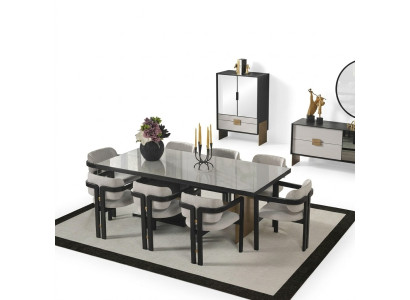 Designer dining set luxury ensemble dining table 8x chairs dining room furniture