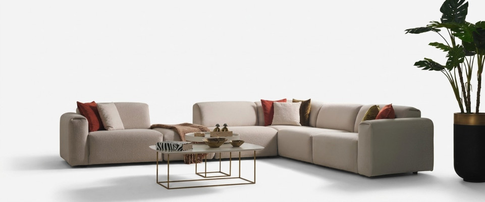 Beige living room sofa designer corner sofa L-shape luxury couch upholstered furniture