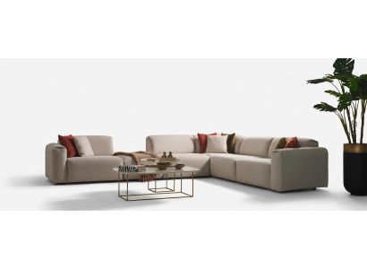 Beige living room sofa designer corner sofa L-shape luxury couch upholstered furniture
