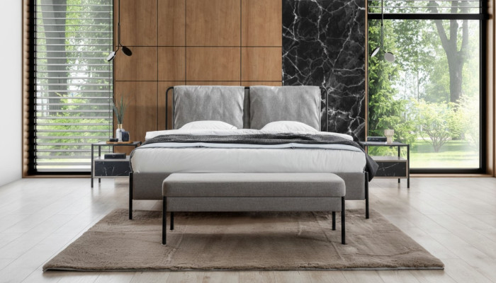 Exclusive bedroom double bed metal frame modern bench luxury furniture