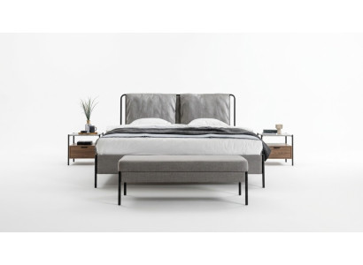 Exclusive bedroom double bed metal frame modern bench luxury furniture