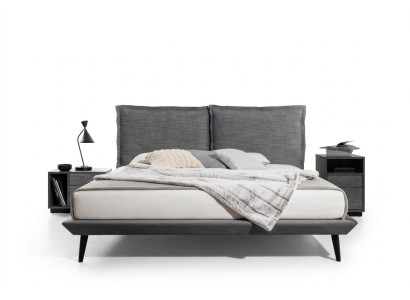 Stylish bedroom gray bed 2x nightstands luxury beds 3-piece set